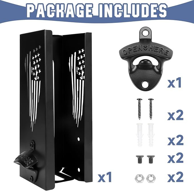 2 in 1 Can Cooler Holder with Bottle Opener, Beer Can Sleeves Storage Organizer and Dispenser for Home Family Bar, Metal, 12", Christmas Gifts for Men Dad