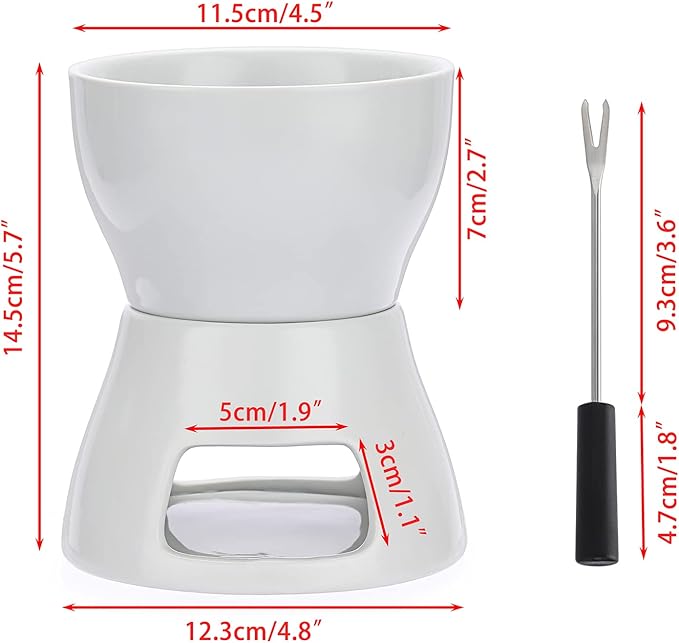 400ML Ceramic Butter Warmer Set with 4 Forks, Fondue Pot Melting Pot Set, Melt Hot Pot Bowl Set For Cheese Chocolate Butter Caramel