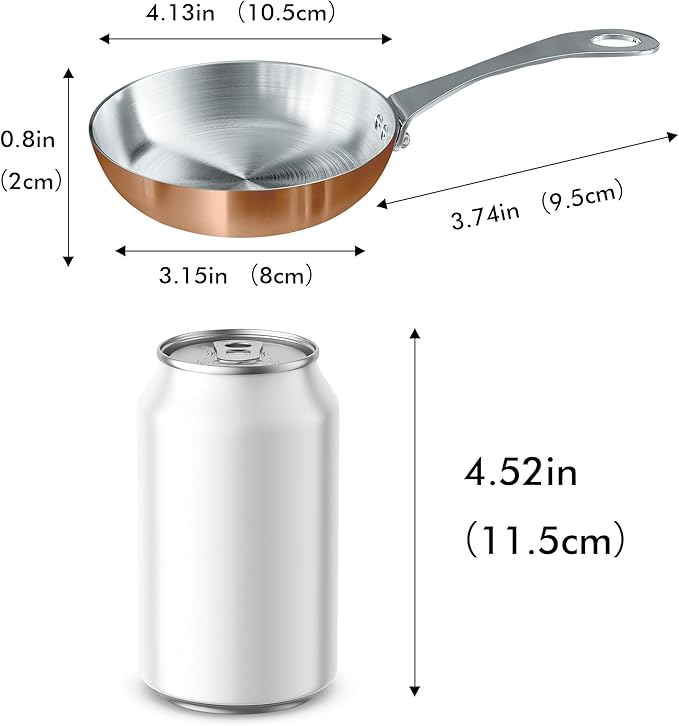 Macevia Mini Sauce Pan,Copper Stainless Steel Butter Warmer Small Pot with Handle, Multipurpose Use for Home Kitchen or Restaurant (0.12 Quart/4 Inch)