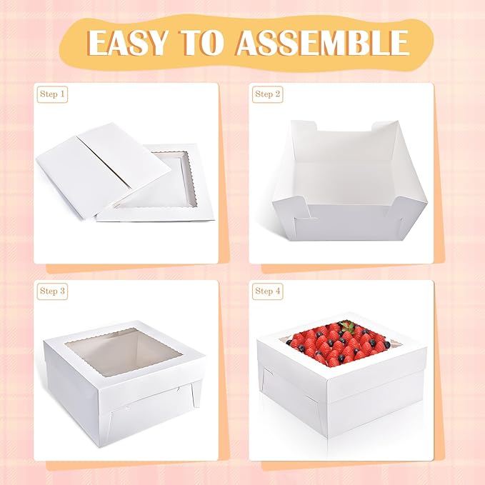 16Pcs 12x12x6 Inch Cake Boxes with Window, White Bakery Boxes, Cake Carrier Container for Pastries, Pie, Cookies, Chocolates, Cupcakes, Birthday Party, Wedding