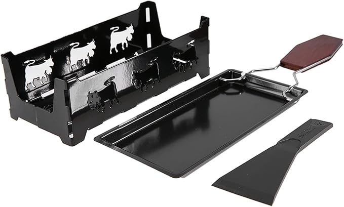 Non-Stick Cheese Raclette, Portable Candlelight Cheese Raclett, Cheese Melter Pan with Foldable Wood Handle, Rotaster Baking Tray Stove Set