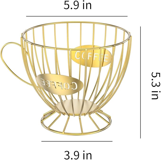 Metal Coffee Pod Holder Wire Coffee Pods Storage Basket Espresso Capsule Storage for Home Kitchen Cafe Hotel (Gold cup)