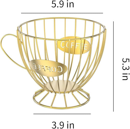 Metal Coffee Pod Holder Wire Coffee Pods Storage Basket Espresso Capsule Storage for Home Kitchen Cafe Hotel (Gold cup)