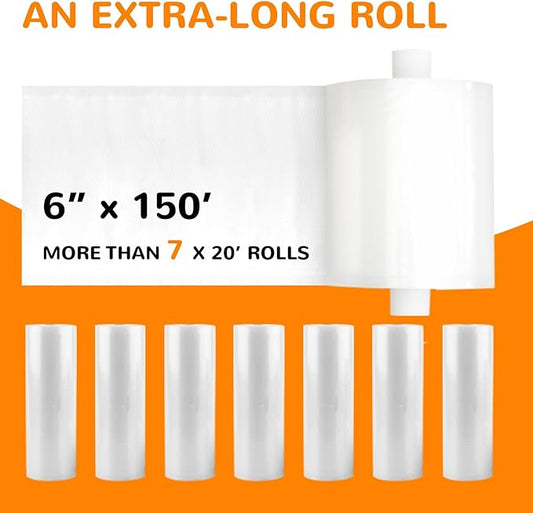 Wevac 6''x150', Vacuum Seal Roll Keeper with Cutter, Ideal Vacuum Sealer Bags for Food Saver, BPA Free, Commercial Grade, Great for Storage, Meal prep and Sous Vide