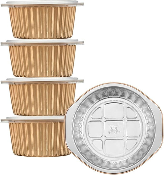 5.5" Aluminum Foil Pans with Integrated Handles and Snap-On Lids (5 pcs) | 2X Thickness Heavy-Duty Reusable Tin for Baking and Cooking