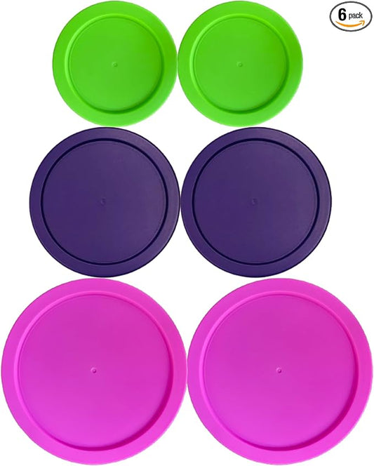 1, 2 & 4 Cup Round Plastic Replacement Lids for Pyrex, Anchor Hocking & KlareWare *Containers Not Included* (Spring Green, Purple, Pink, 6-Pack)