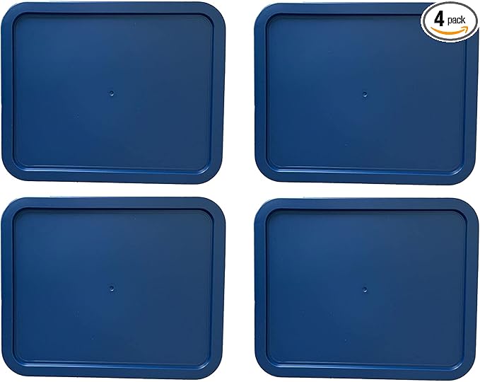 Replacement Lids for Pyrex 3-Cup Glass Food Storage Container Bowls, (7.75 x 5.75-Inch) Plastic Rectangle Lids Covers fits Pyrex 7210-PC, Airtight & Leakproof (4-Pack, Blue)