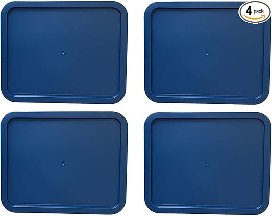 Replacement Lids for Pyrex 3-Cup Glass Food Storage Container Bowls, (7.75 x 5.75-Inch) Plastic Rectangle Lids Covers fits Pyrex 7210-PC, Airtight & Leakproof (4-Pack, Blue)