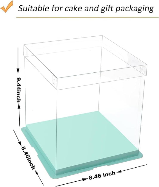 XININSUN clear cake box with ribbon,6inch 8inch cake boxes,transparent tall cake box cake carrier,Square Cardboard Cake Containers clear gift box for Wedding,Birthday,Party(6pcs-green)