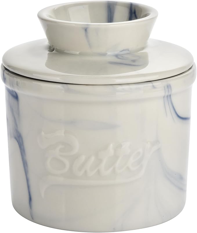 Cows Butter Crock - French Style Ceramic Butter Keeper and Butter Dish with Lid, Black and White Butter Holder for Countertop Storage, Airtight Container for Soft, Spreadable Butter