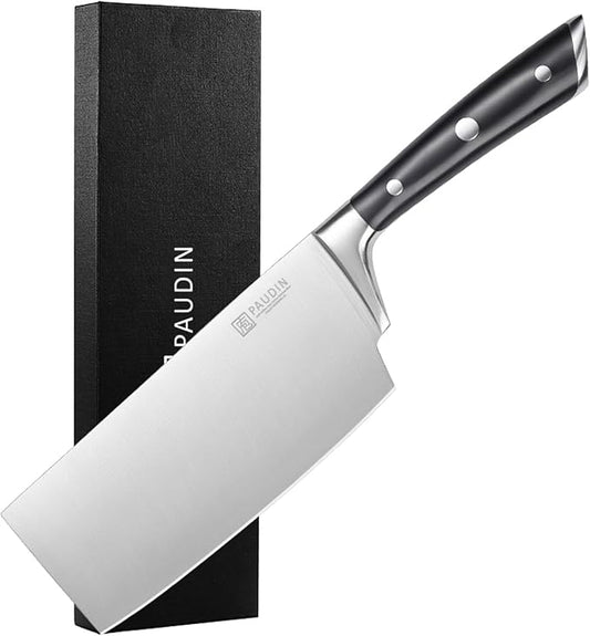 PAUDIN Cleaver Knife, Switzer Chinese Chef Knife 7 Inch, High Carbon Stainless Steel Butcher Knife with ABS Handle, Kitchen Knife for Meat Cutting Vegetable Slicing