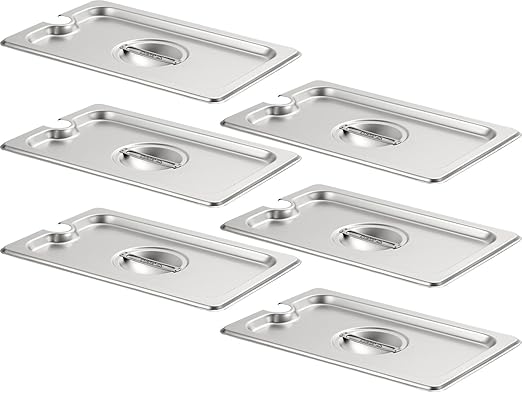 CURTA 6-Pack 1/4 Size Slotted Steam Table Pan Cover, Lid with Handle, NSF, Hotel & Catering Food Cover