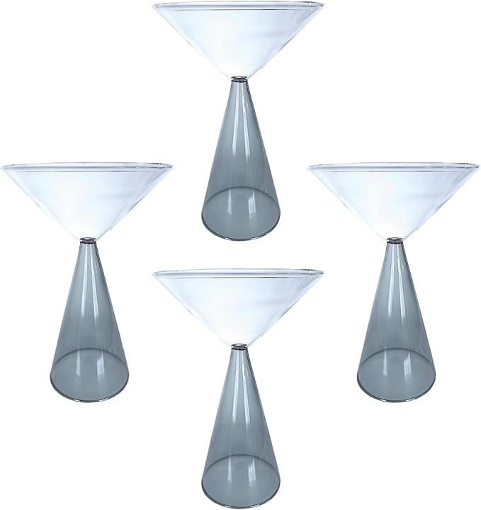 Gusto Buono 8.4oz Martini Glasses – Set of 4 Drinkware with Grey Stem Geometric Design | Heat-Resistant, Dishwasher & Microwave Safe | Perfect for Martinis, Cocktails, Home, Parties, & Gifts