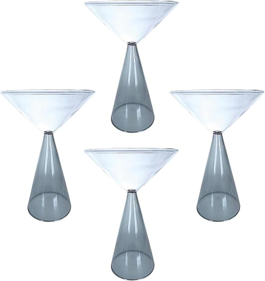 Gusto Buono 8.4oz Martini Glasses – Set of 4 Drinkware with Grey Stem Geometric Design | Heat-Resistant, Dishwasher & Microwave Safe | Perfect for Martinis, Cocktails, Home, Parties, & Gifts