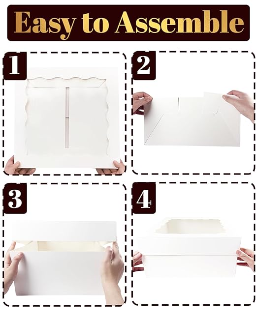qiqee White 12x12x6 Cake Box, 4 Sets White Cake Box with Window ＆ 4 Sets 12" White Cake Round Boards, 12inch Cake Containers