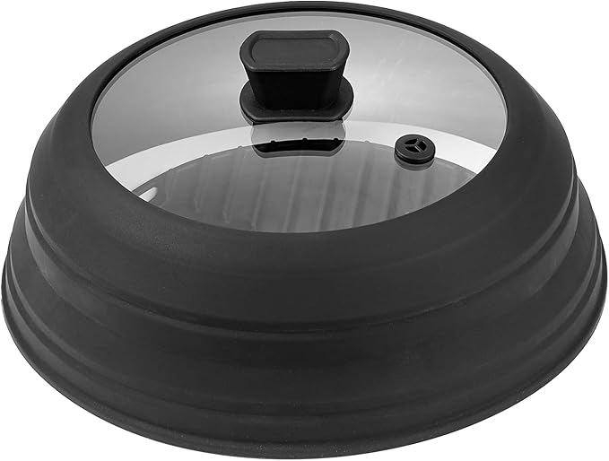 VEVOR Microwave Splatter Cover & Mat, 10.8" Collapsible Microwave Lid for Food, 500°F Heat-Resistant Silicone & Tempered Glass Splatter Guard for Plate Dish, Multi-Purpose Kitchen Gadget with Handle