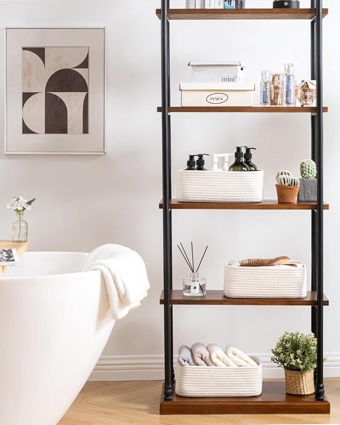 Small Woven Basket, 12 x 8 x 4.5 Inches, Storage Basket for Organizing, Cute Small Rope Shelf Closet Cube Storage Bins Baskets for Shelves, Dog Toy Gift Baskets Empty, 3 Packs, Off White