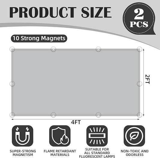 2 Pcs Fluorescent Light Covers - 4 x 2 Feet Covers for Ceiling Lights, Magnetic Light Filters for Classroom, Office, Hospitals, Home