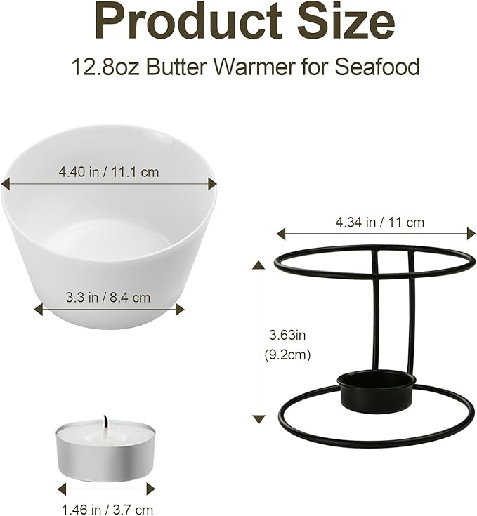 Luvan 4Pcs 12.8oz Butter Warmers for Seafood, Butter Melter with Stands and 20Pcs Tealight Candles,Ceramic Butter Warmer Set for Lobster, Personal Fondue Set Melted Butter Cups for Seafood, Fondue