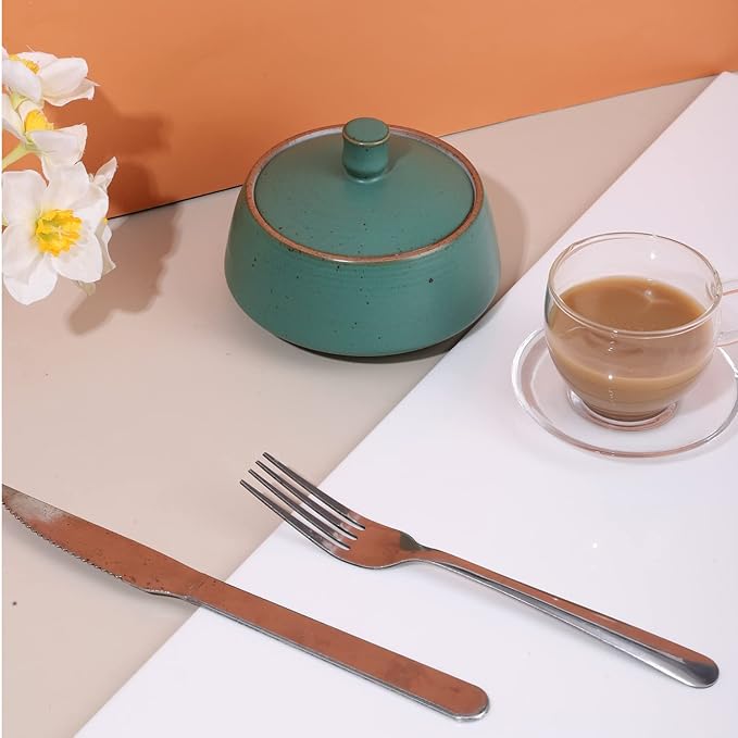 Retro Kitchen Ceramic Canister, 13.53 FL OZ (400 ML) Vintage Food Storage Jar for Tea, Coffee Beans, Herb, Candy, Spices, Nuts (Ancient Green)