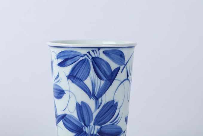 14 oz ceramics Handmade blue and white Retro Coke cups coffee tea set of 4 china Coffee Mugs for Tea, Milk,Dishwasher and Microwave Safe，Free gift soft silicone cover and gift box