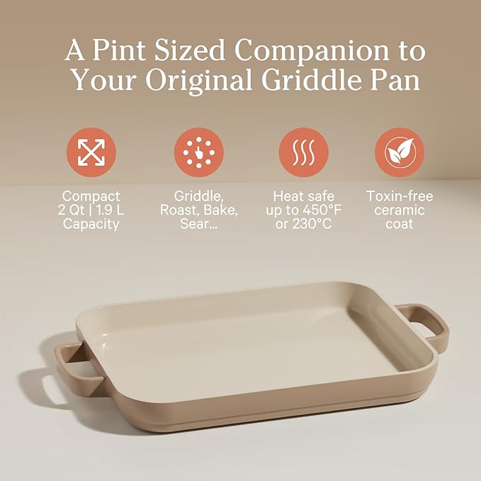 Our Place Mini Griddle Pan - 2 Quart Nonstick Ceramic Sheet Pan & Stovetop Griddle with Handles | Toxin-Free Cast Aluminum | Oven Safe up to 450°F | Steam