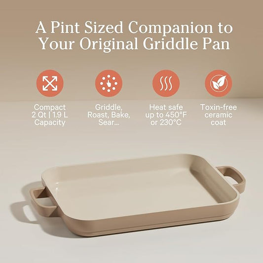 Our Place Mini Griddle Pan - 2 Quart Nonstick Ceramic Sheet Pan & Stovetop Griddle with Handles | Toxin-Free Cast Aluminum | Oven Safe up to 450°F | Steam