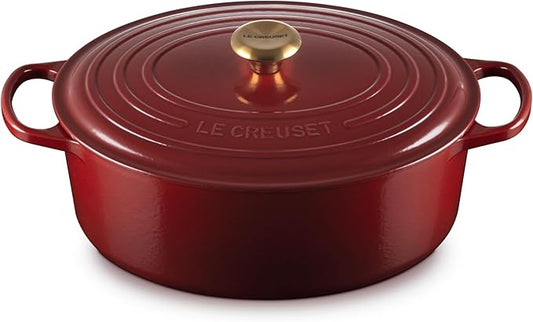 Le Creuset Enameled Cast Iron Signature Oval Dutch Oven, 8 qt., Rhone with Gold Knob
