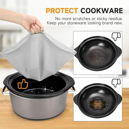 ChefAid Slow Cooker Liners, 100% Silicone Reusable Crock Pot Insert Accessories for 6-8 Oval or Round Quart Slow Cookers, Food Safe & Dishwasher Safe (Black-Grey)