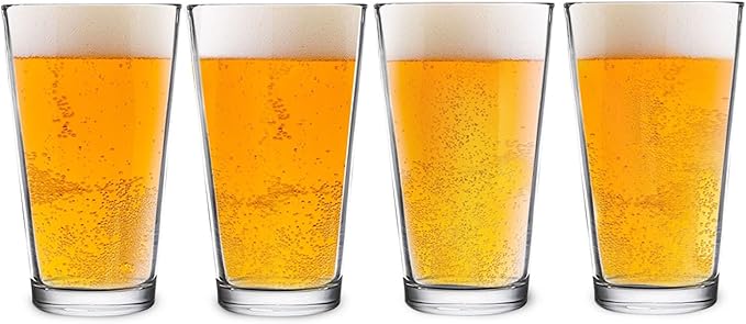 DU VINO Classic Nucleated Pint Glass Set for Better Head Retention, Aroma and Flavor- 16 oz Ultimate Pint Glass for Beer Drinking- Beer Glasses For Men- Cool Beer Glass USA Made- 4 Pack