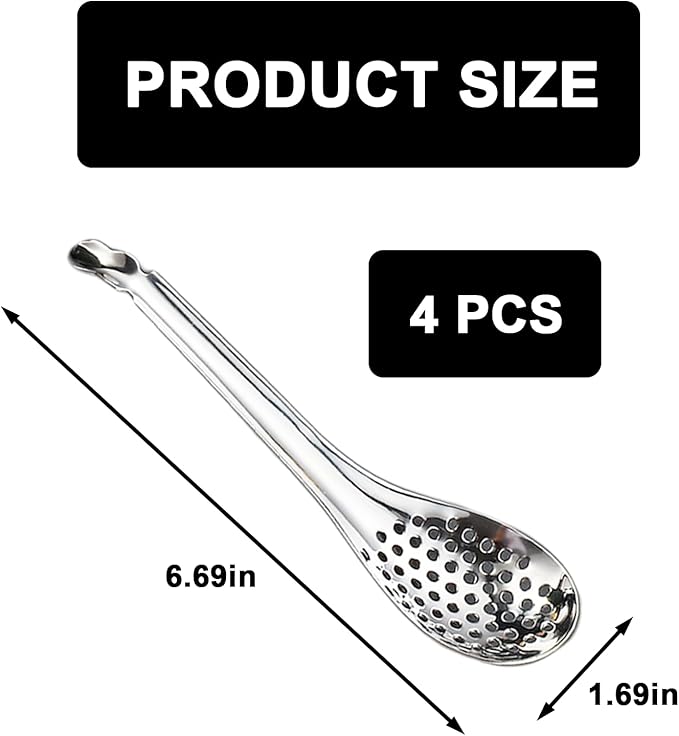 4 PCS Spherification Spoon, Stainless Steel Caviar Spoon, Small Slotted Spoons to Take Out Olives Capers for Jar, Molecular Gastronomy Bar Egg Spoon Kitchen