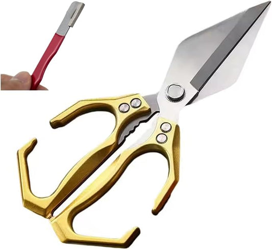 Meat Scissors, Stainless Steel Kitchen Shears Heavy Duty, Multifunctional Heavy-Duty Kitchen Shears - Professional Cutting Tool for Poultry,Seafood,Bones, Herbs and Food Preparation (Gold)