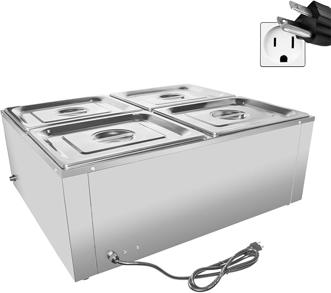 ALDKitchen Bain Marie Food Warmer | Electric Steam Buffet Warmer | 110V (4 tanks)