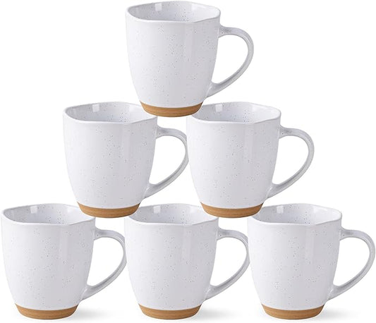 AmorArc 12oz Ceramic Coffee Mugs set of 6, Stylish Coffee Mugs with Rustic Terracotta Underside for Man, Woman, Dad, Mom, Suitable for Latte/Cappuccino/Milk/Cocoa. Dishwasher&Microwave Safe, White