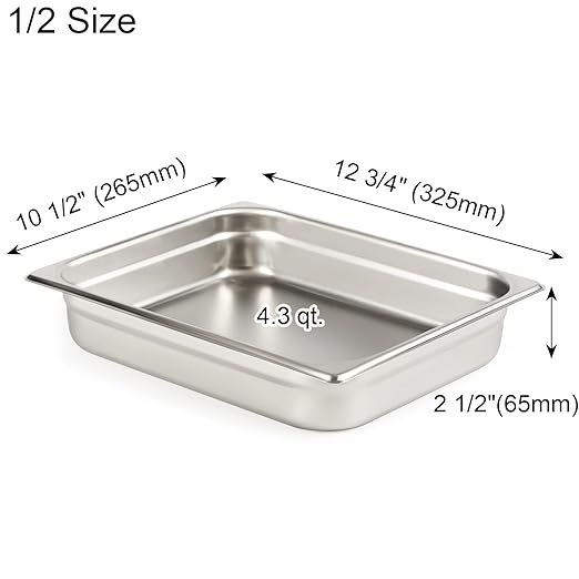 CURTA 6 Pack Anti-Jam Hotel Pans, 1/2 Size 2 1/2 Inch Deep, NSF Commercial 18/8 Stainless Steel Chafing Steam Table Pan, Catering Storage Metal Food Pan