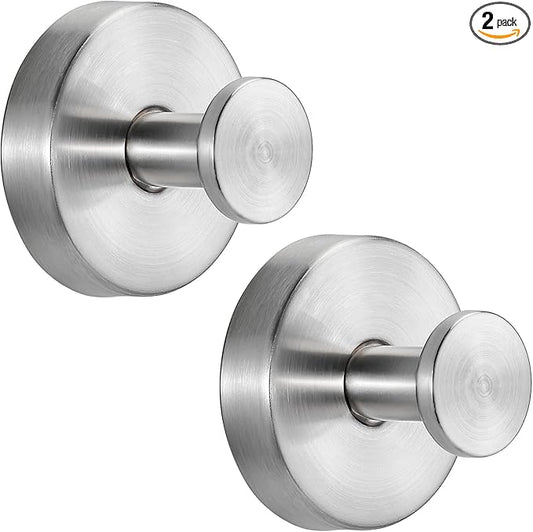 Suction Cup Hooks for Shower No-Drill Bathroom Hooks for Towels, Robes, Loofah Mountable on Bathroom Walls, Kitchen, Glass, Mirrors, Tile and Smooth,Non-Porous Surfaces (2, Brushed Nickel)