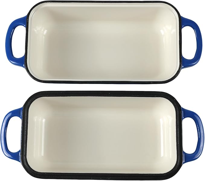 9 x 5 Inch Bread Pan Enameled Cast Iron Loaf Pan with Lid for Baking, 2 in 1 Non-stick Sourdough Bread Loaf Pan for Homemade Bread, Oven & Stovetop Safe for Gas, Electric & Induction, Blue