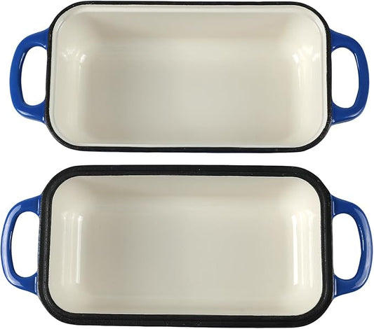 9 x 5 Inch Bread Pan Enameled Cast Iron Loaf Pan with Lid for Baking, 2 in 1 Non-stick Sourdough Bread Loaf Pan for Homemade Bread, Oven & Stovetop Safe for Gas, Electric & Induction, Blue