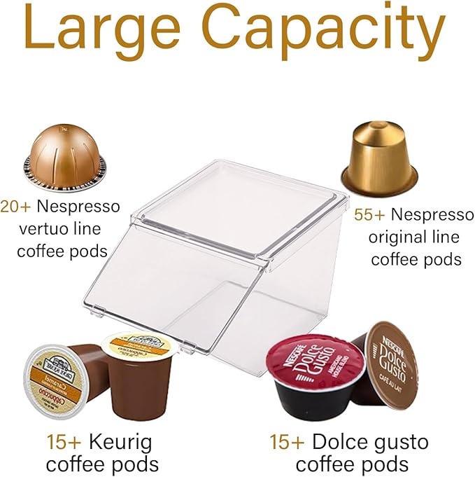 Stackable Tea-Bag Holder Organizer - Box Storage Organizer, Clear Coffee and Tea Organizer for Counter Tops, Kitchen Cabinets, Pantry, 2 Pack