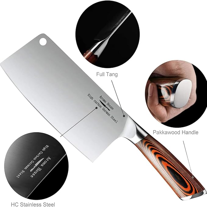 Cleaver Knife Ultra Sharp Meat Cleaver 7 inch Butcher Knife. High Carbon German Stainless Steel Chef Knives for Kitchen and Restaurant