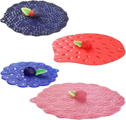 Charles Viancin - Berries Lid Gift-Box - Set of 4 Silicone Lids for Food Storage and Cooking - 11''/28cm + 9''/23cm + 8''/20cm + 4''/10cm - Airtight Seal on Any Smooth Rim Surface