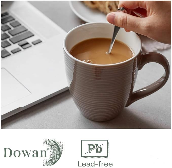 DOWAN Coffee Mugs, 17 Oz Coffee Mug Set of 6, Corrugated Tea Mugs (Brown)