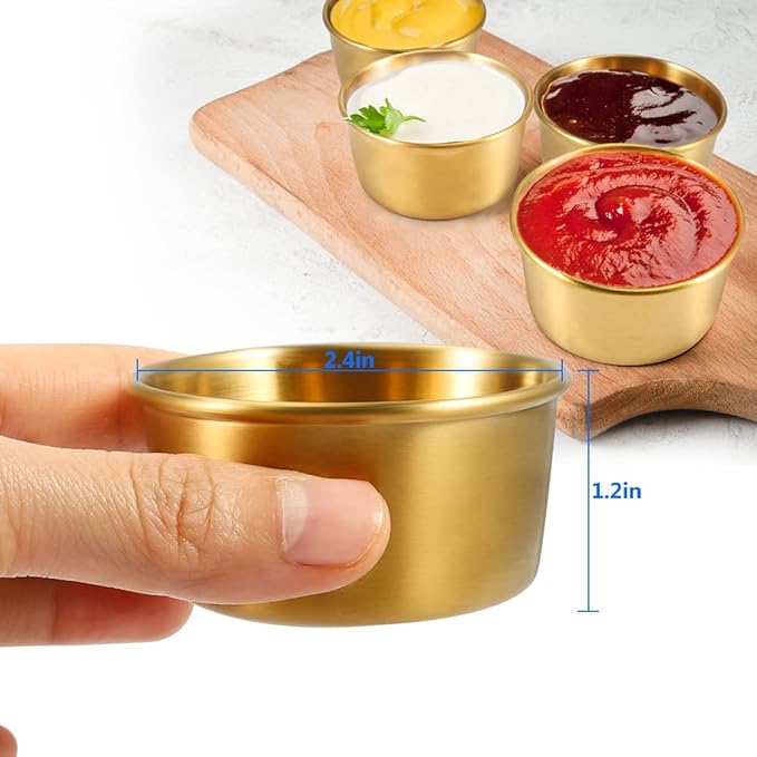 Ramekin Sauce Dipping Bowl Mini Sauce Cups Pudding Condiment Cups for Home Party Stainless Steel (Golden 12PCS 75ml)