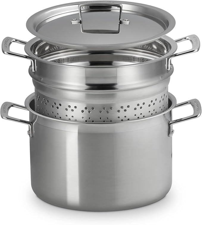 Le Creuset Stainless Steel Classic 3-Ply Deep Pasta Pot and Sieve, 7.5qt