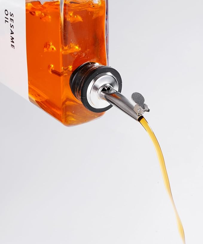 Olive Oil Dispenser for Kitchen, Cooking Oil and Vinegar Dispenser Set, Olive Oil Bottle, Soy sauce bottle, coffee syrup holder - 4 pcs, Silver