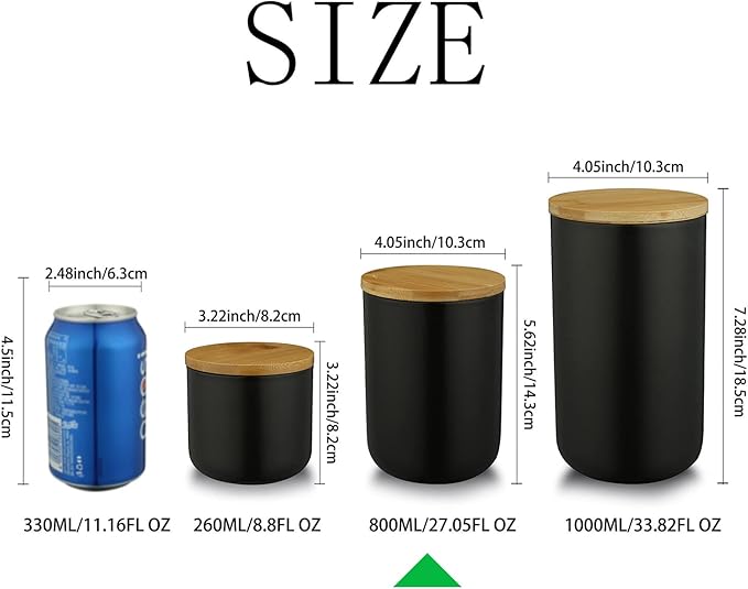 MilkyWay Ceramic Food Storage Jar Canister Modern Design Food Canisters with Airtight Seal Bamboo Lid,Loose Tea Coffee Spice Nuts Snacks Seasonings Storage Jar Canister Caddy (Black 24.63oz/700ml)