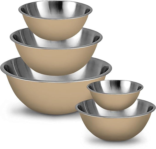 WHYSKO Meal Prep Stainless Steel Mixing Bowls Set, Home, Refrigerator, and Kitchen Food Storage Organizers | Ecofriendly, Reusable, Heavy Duty (Khaki)