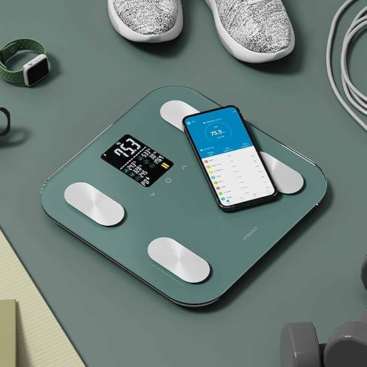 mooas Smart Scale for Body Weight Fat Bluetooth Scale, Digital Bathroom Scale with BMI, Body Fat, Muscle Mass 19 Body Composition, LCD Accurate Bluetooth Scale for Home Smartphone App, 396 lbs (Green)