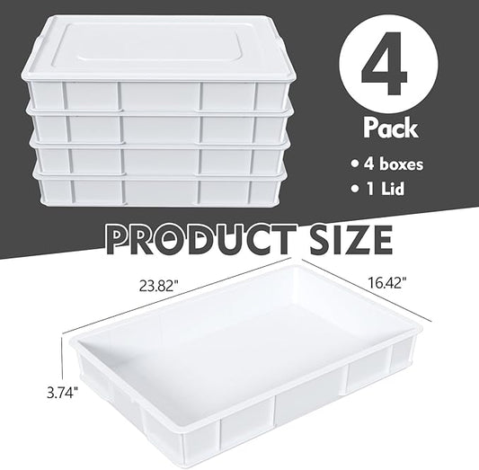 Zopnny 4 Packs Plastic Stackable Pizza Dough Proofing Box with Lid, Pizza Dough Tray, White