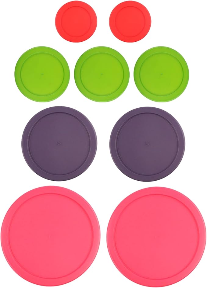 Replacement Lids for Pyrex Glass Food Storage Containers Round (2) 7202-PC 1 Cup Red (3) 7200-PC 2 Cup Green (2) 7201-PC 4 Cup Purple (2) 7402-PC 6/7 Cup Fuchsia